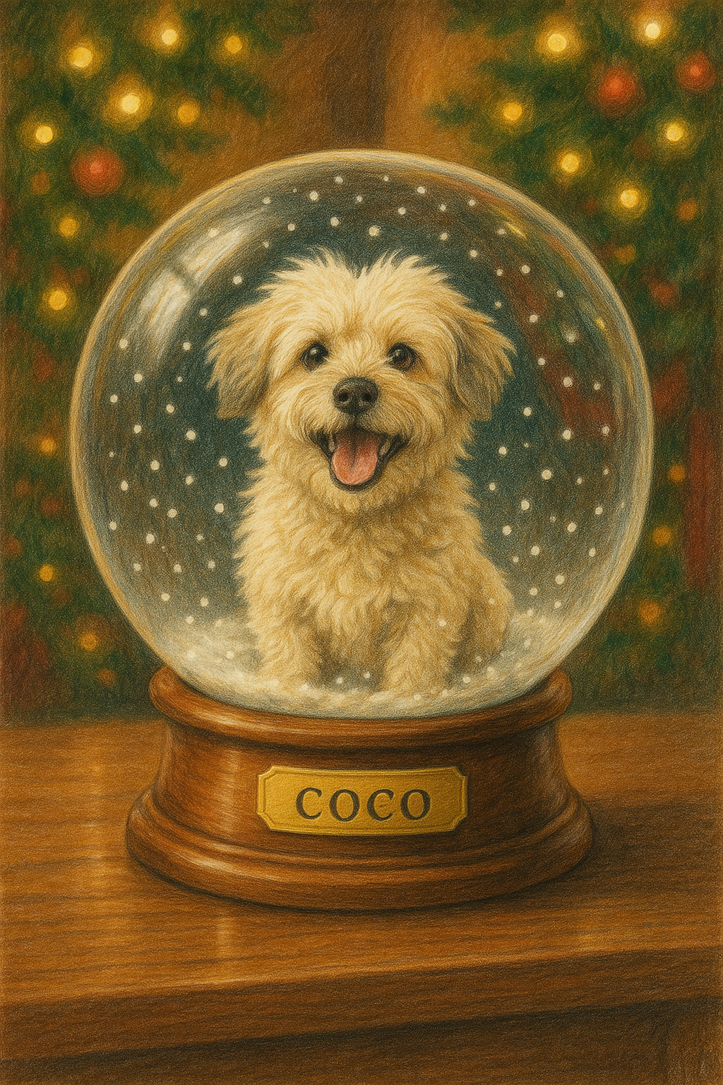 Luxury Christmas Pet Portrait – Your Dog Illustrated Inside a Festive Snow Globe