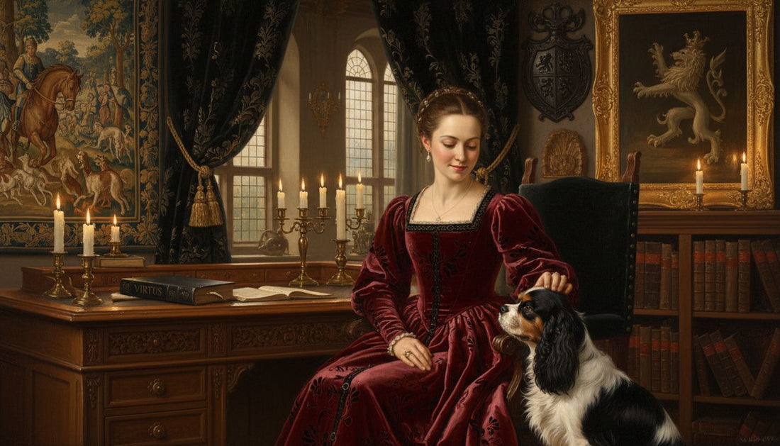 Aristocrat with spaniel in Renaissance study