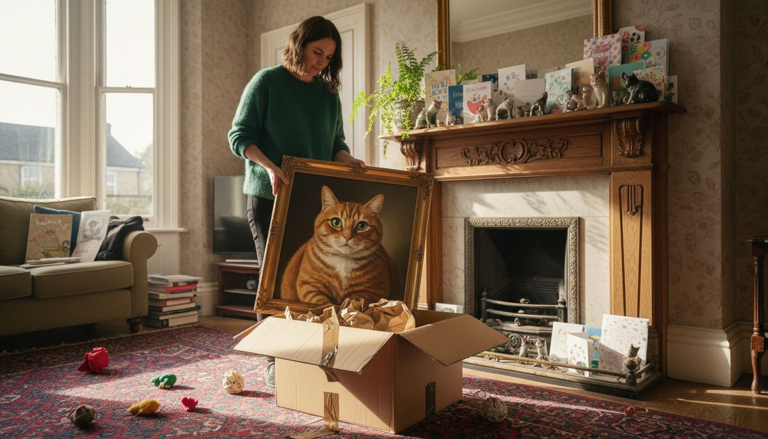 Homeowner unpacks pet portrait in UK living room