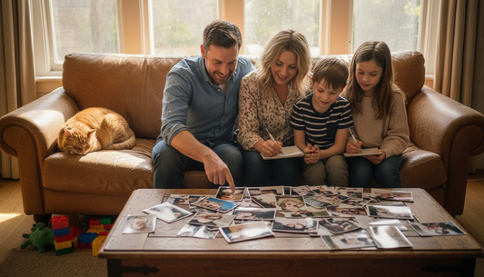 Family reviews photos for custom portrait