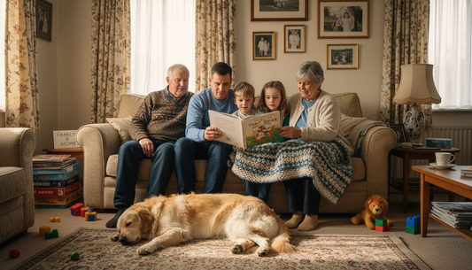 Family together in UK living room