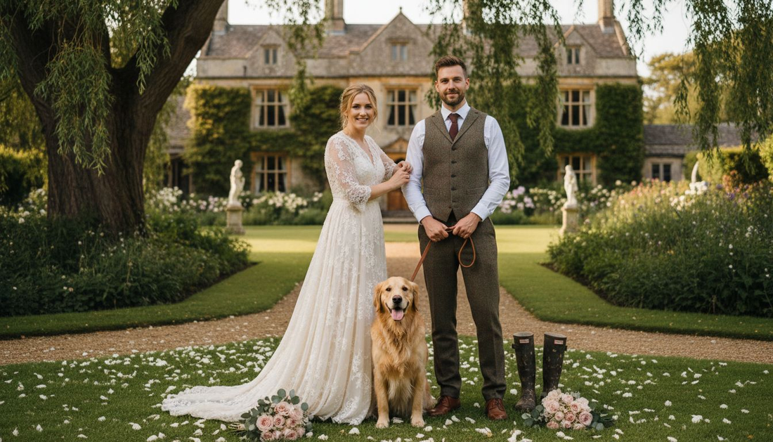UK couple wedding portrait with their dog