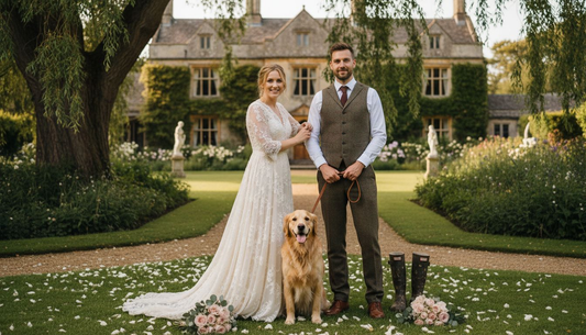 UK couple wedding portrait with their dog