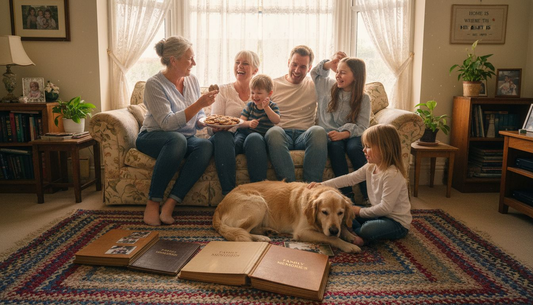 Multi-generational family sharing cookies at home