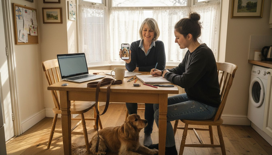 Pet owner and artist planning portrait