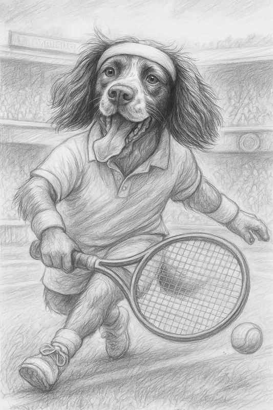 🎾 Wimbledon Whiskers: Custom Tennis-Themed Pet Portrait (Pencil Sketch Style)