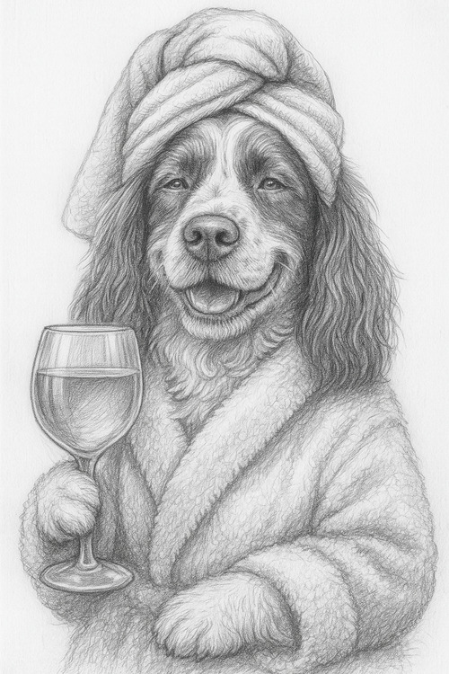 Spa Day Pet Portrait | Dog in Robe & Wine