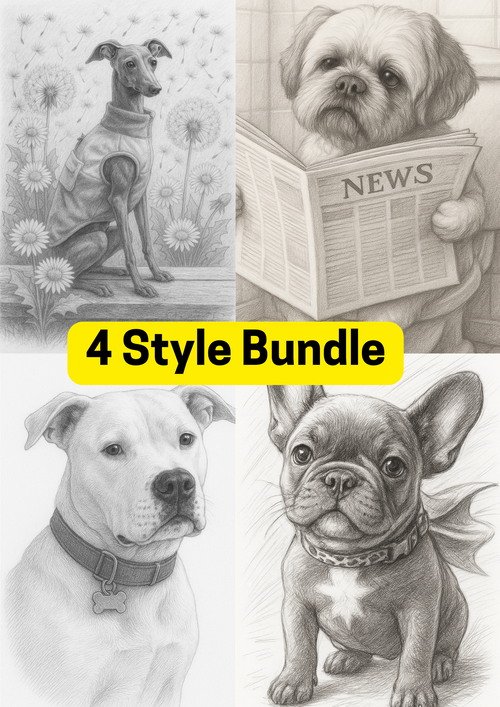 4-Style Pet Portrait Bundle – Custom Pencil Sketches for £20