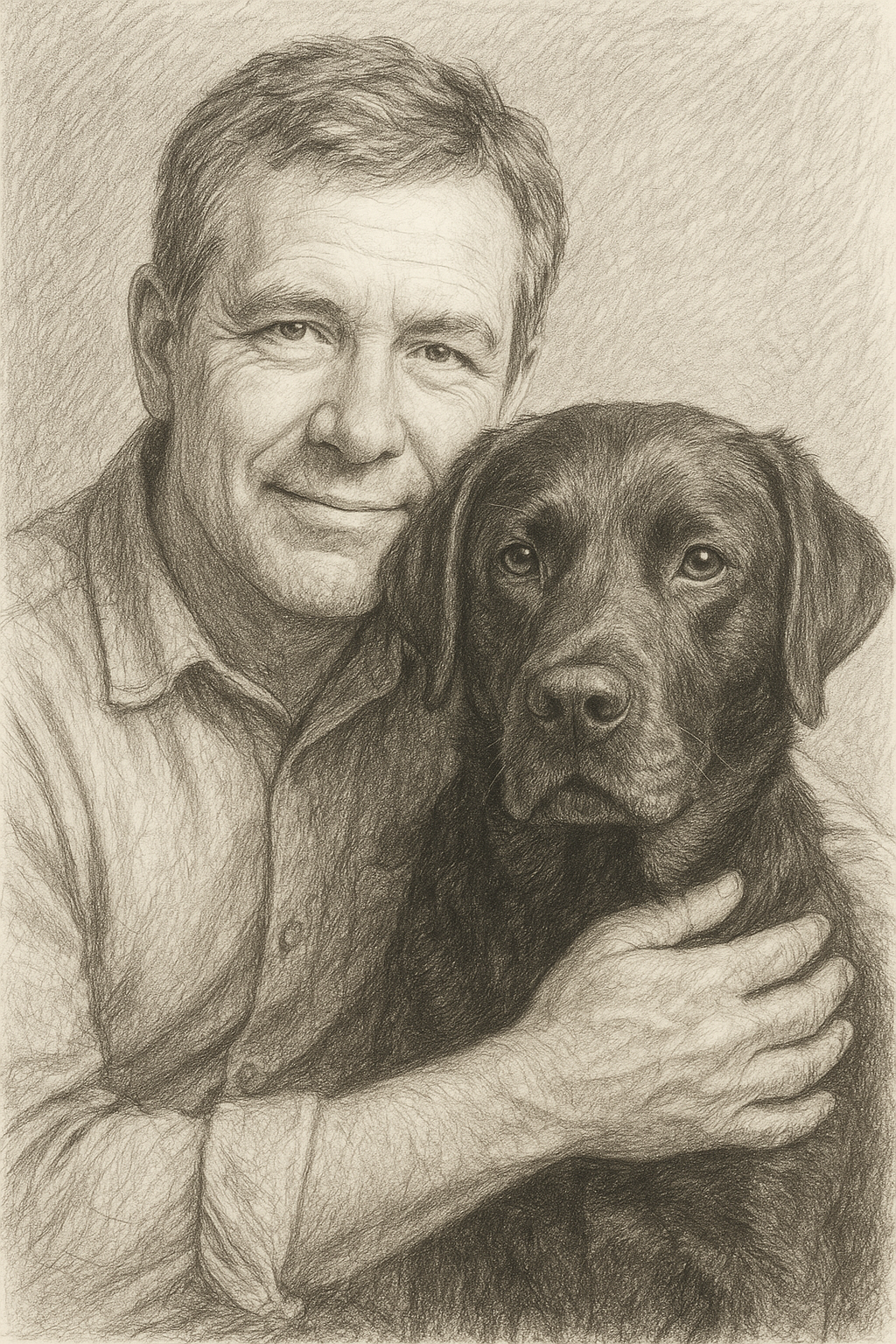 🐾 “Man’s Best Friend” Custom Pencil Portrait – Human & Dog Artwork