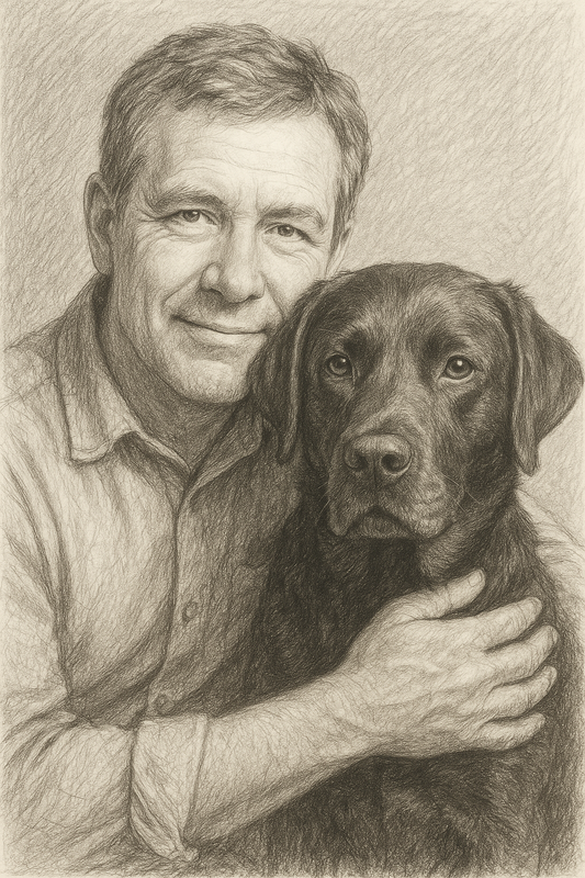 🐾 “Man’s Best Friend” Custom Pencil Portrait – Human & Dog Artwork